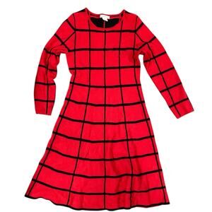 Luxxe Lane Womens Size M Thick Knit Long Sleeve Sweater Dress Red Black A-Line